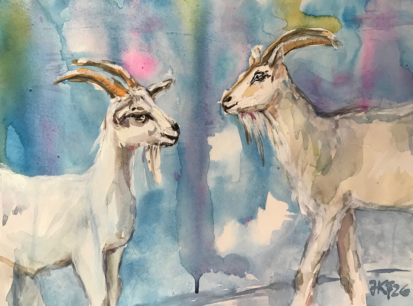 Buch-12-Fabel-4-Die-beiden-Ziegen-Aquarell-2026-36x48-cm