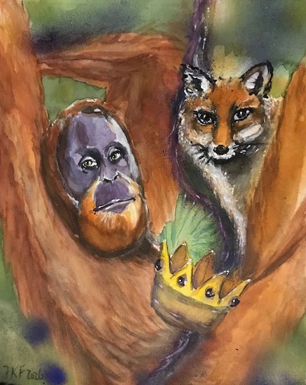 Buch-6-Fabel-6-Affe-Fuchs-und-Tiere-Aquarell-MT-2026-36x48-cm