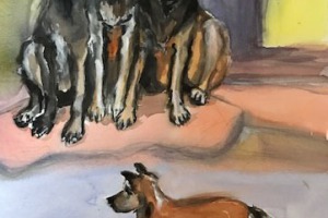 Buch-2-Fabel-7-Die-Huendin-und-ihre-gute-Freundin-Aquarell-MT-2026-40x50-cm