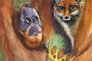 Buch-6-Fabel-6-Affe-Fuchs-und-Tiere-Aquarell-MT-2026-36x48-cm