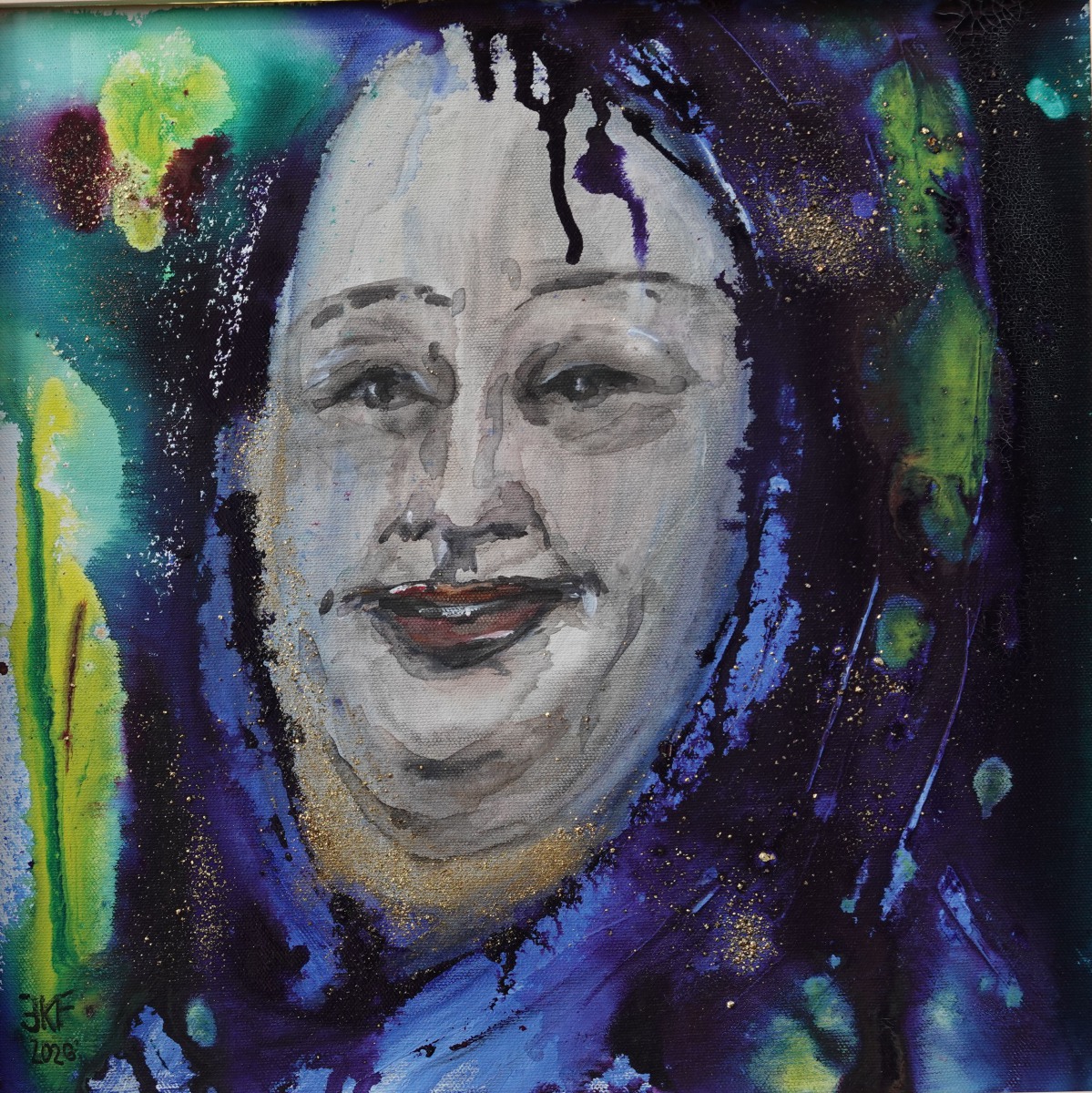 Freundliches-Gesicht-Farbtusche-Acryl-auf-Leinwand-40x40-cm-2026 Freundliches-Gesicht-Farbtusche-Acryl-auf-Leinwand-40x40-cm-2026