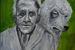 Gertrude-S.-mit-Begleiter-Farbtusche-Acryl-auf-Leinwand-50x50-cm-2026