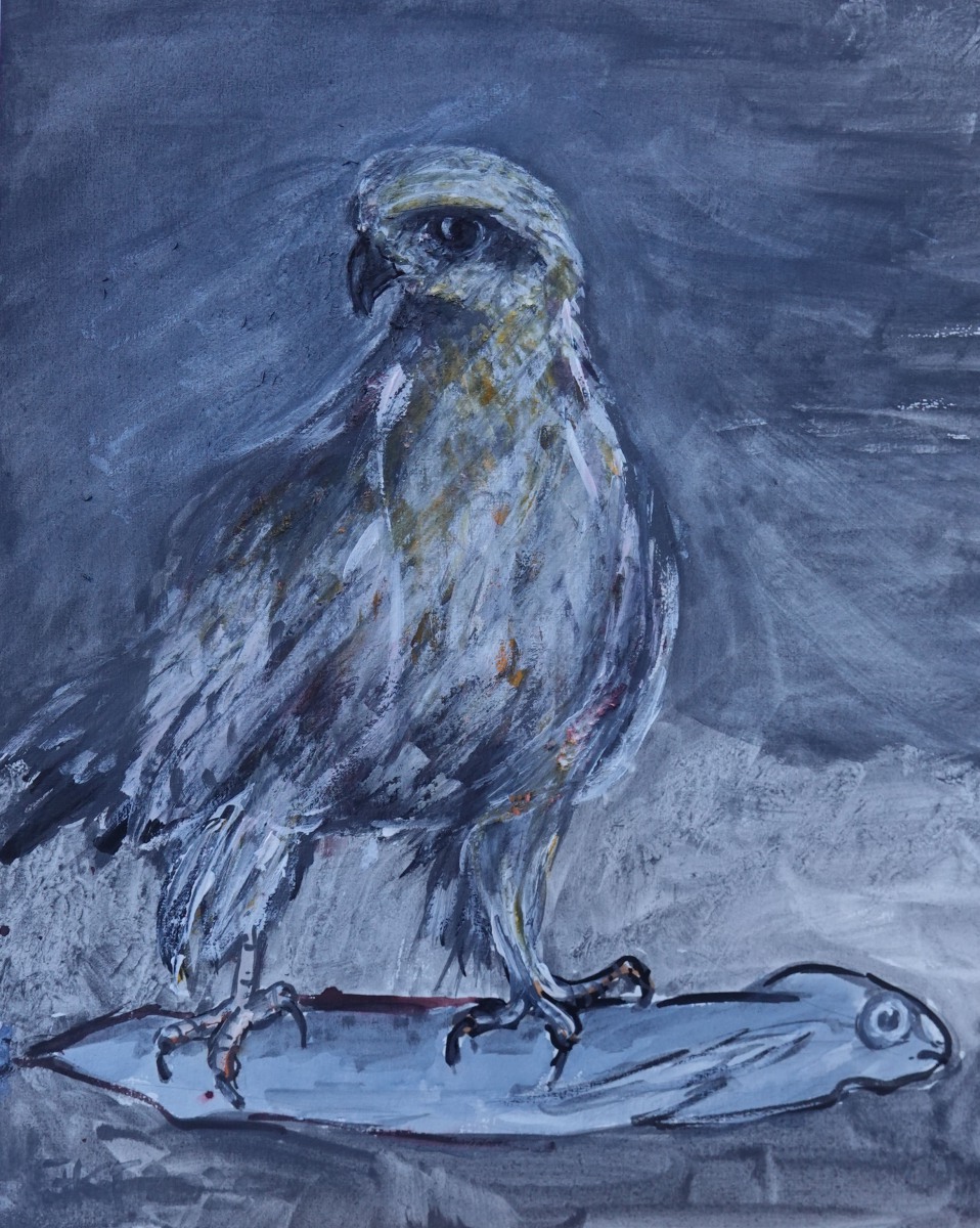 Milan-bei-der-Mahlzeit-Kreide-Acryl-Mischtechnik-auf-Papier-40x50-cm-2025-VAR2