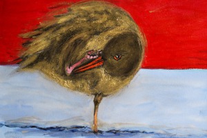 Goldvogel auf einem Bein